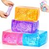 Glitter Cube Squishy Toys, Ice Cube Stress Balls Fidget Toys | Soft Squeeze Sensory Toys for Stress & Anxiety Relief, Classroom Prizes Party Favors