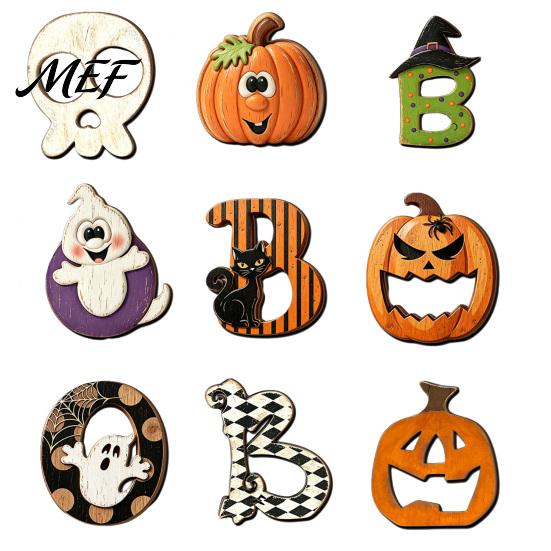 Farmhouse Halloween Entryway Accents Wooden Ornament, Retro Solid Ghost/Letter/Pumpkin Sign, Tabletop Rustic Wood Craft Centerpiece Decoration