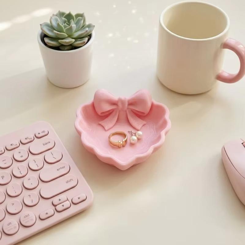 Pink Bow Tray Minimalist 3d Printed Tray Jewelry Storage Tray Modern For Office Desk Bathroom Sink