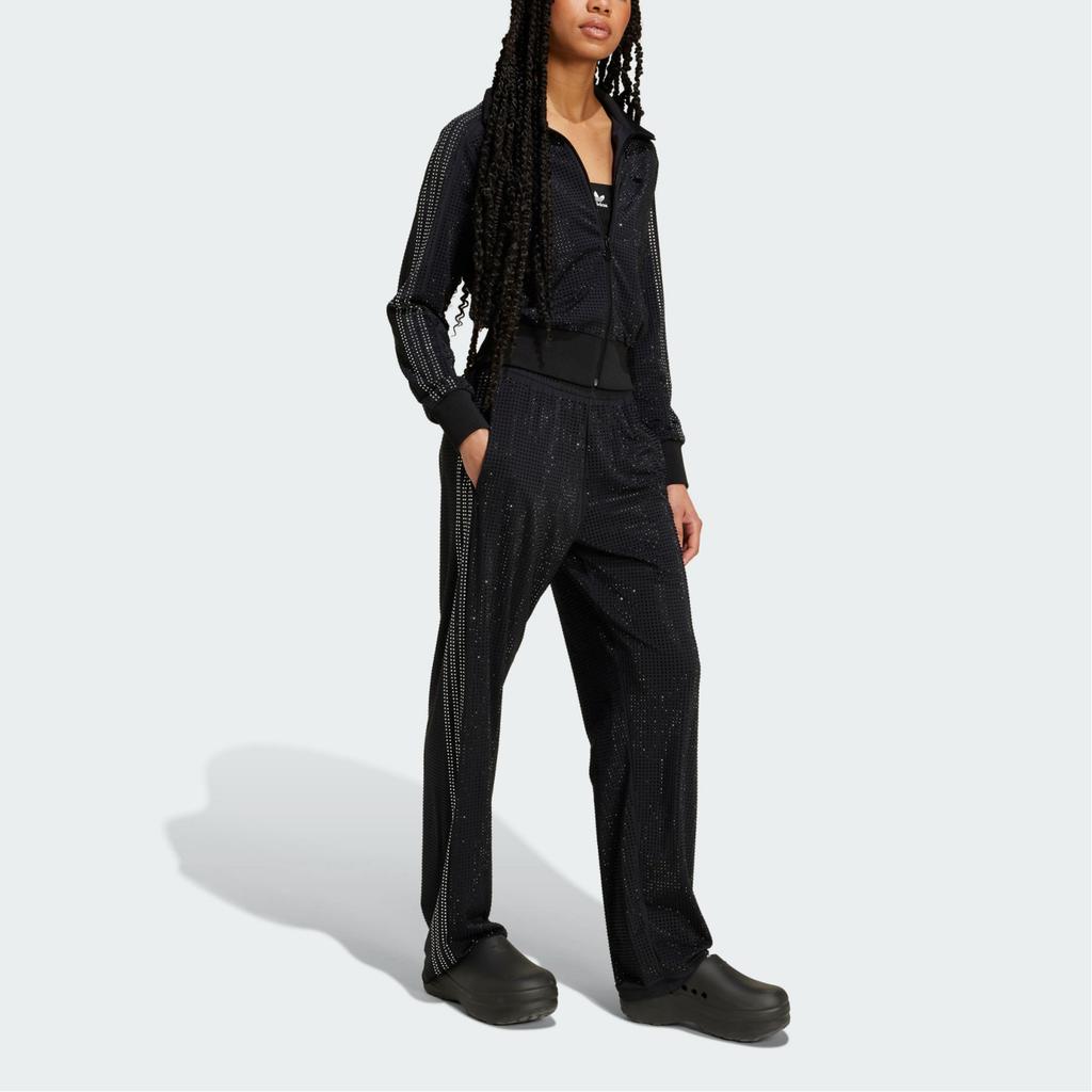 Adidas Originals Atlanta Rhinestone Print Logo Three Stripes Fashion Knit Sports Pants Women Pants Black IW3106