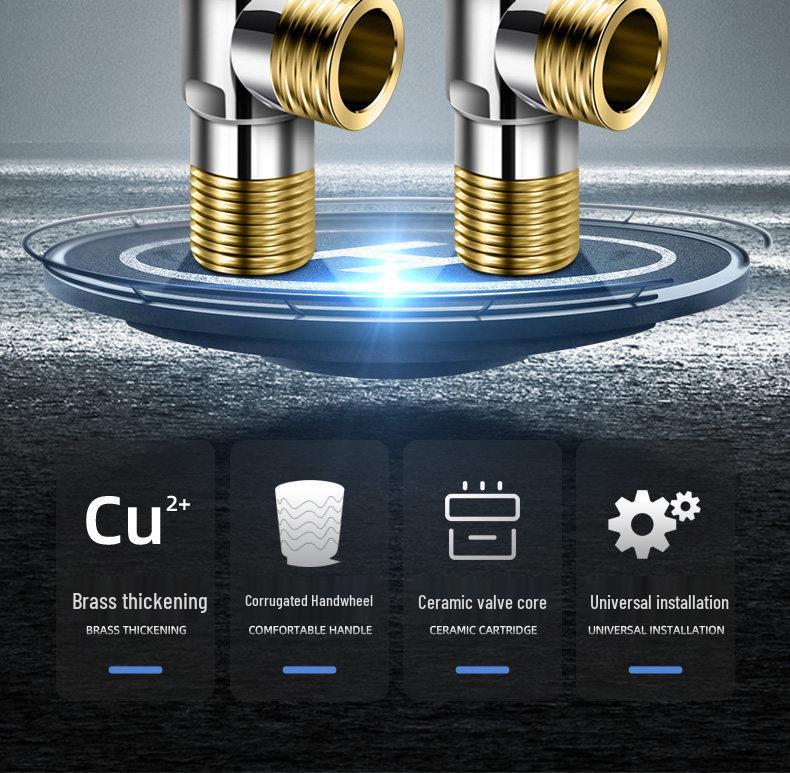 Universal All-Copper Dual Outlet Angle Valve for Household Hot/Cold Water Systems