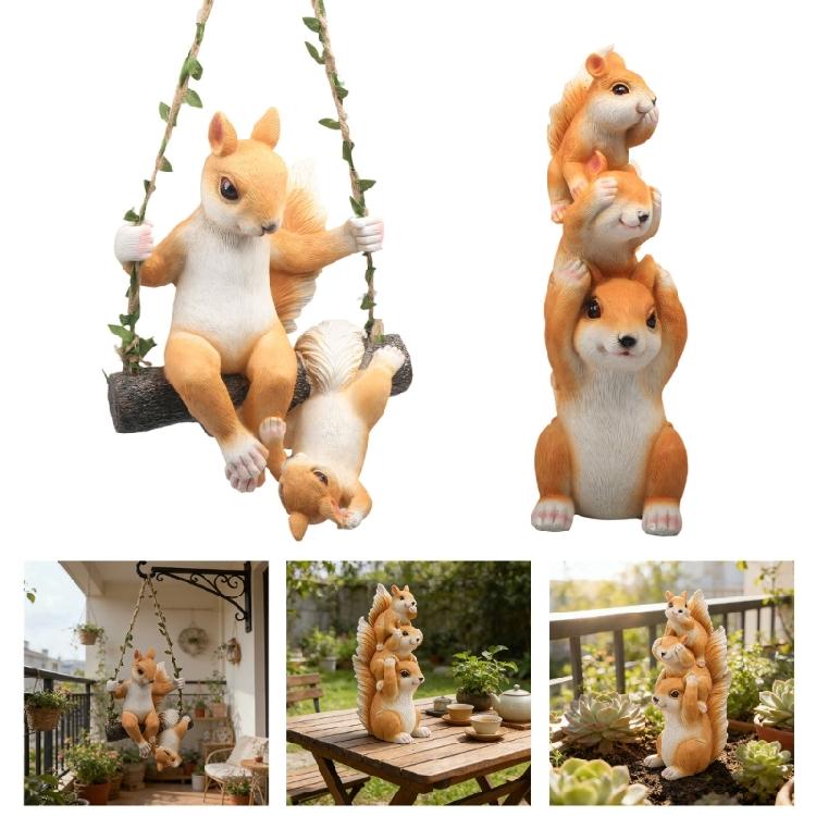 Garden Squirrel Decors Statue Fairys Garden Accessories Hanging Squirrel Sculptures Housewarmings Gift for Patio Yard