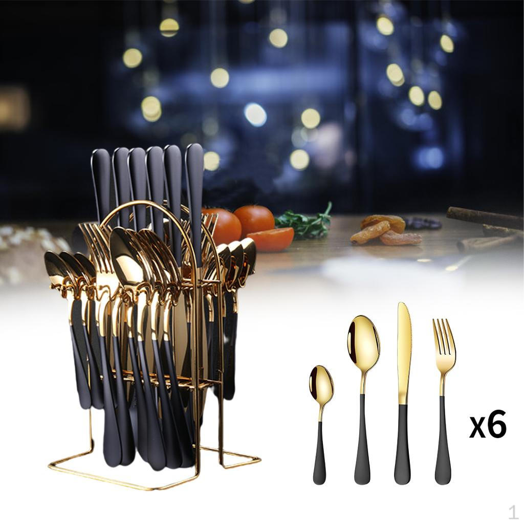 24 Piece Stainless Steel Dinnerware Set, Fork, Spoon, Reusable Set
