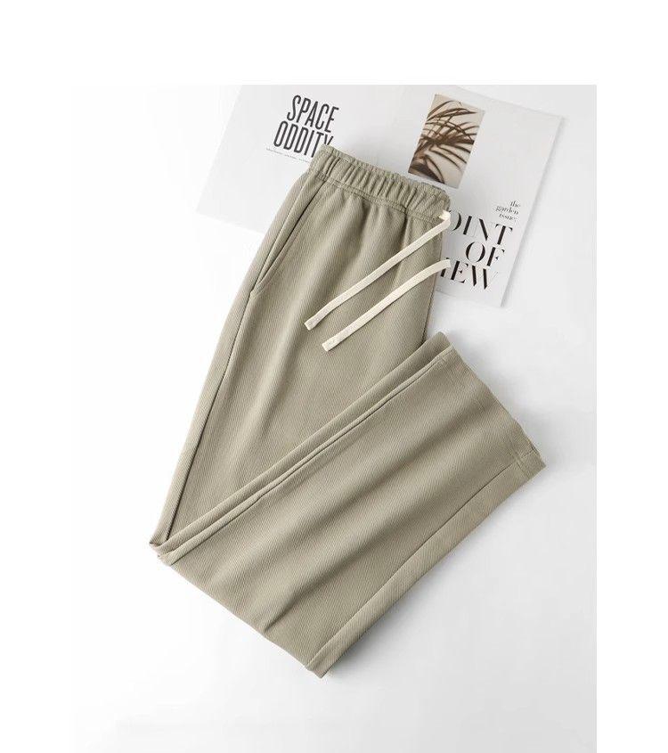 Heavyweight American-Style Grey-Green Straight-Leg Sweatpants for Women, 350G Twill Xinjiang Cotton, Casual Autumn Wear