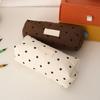 Dotted Print Fabric Pencil Case Big Capacity Pen Pouches Travel Makeup Storage Bag for School Offices Travel Daily Use