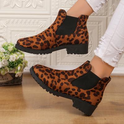 Nouvelles bottes Martin européennes et américaines à bout rond, imprimé léopard, hiver, talon épais, tige basse, imperméables, table élastique, manches