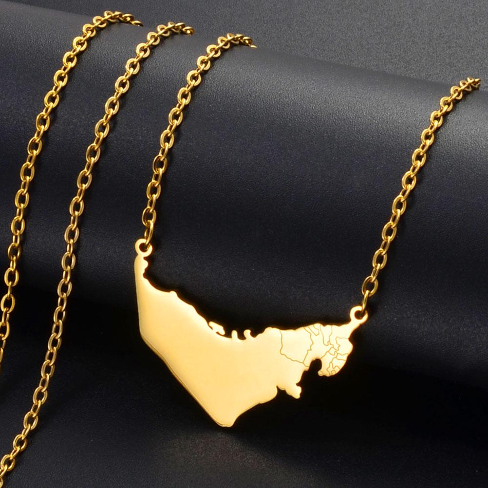 Anniyo The United Arab Emirates Map With Cities Pendant Necklaces Women Girls UAE Jewelry Stainless Steel Material #321101 50cm OR 20 Inches