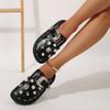 Women's Retro British-Inspired Platform Mules with Rivet Details - Slip-On, Round Toe, Faux Cover Casual Shoes