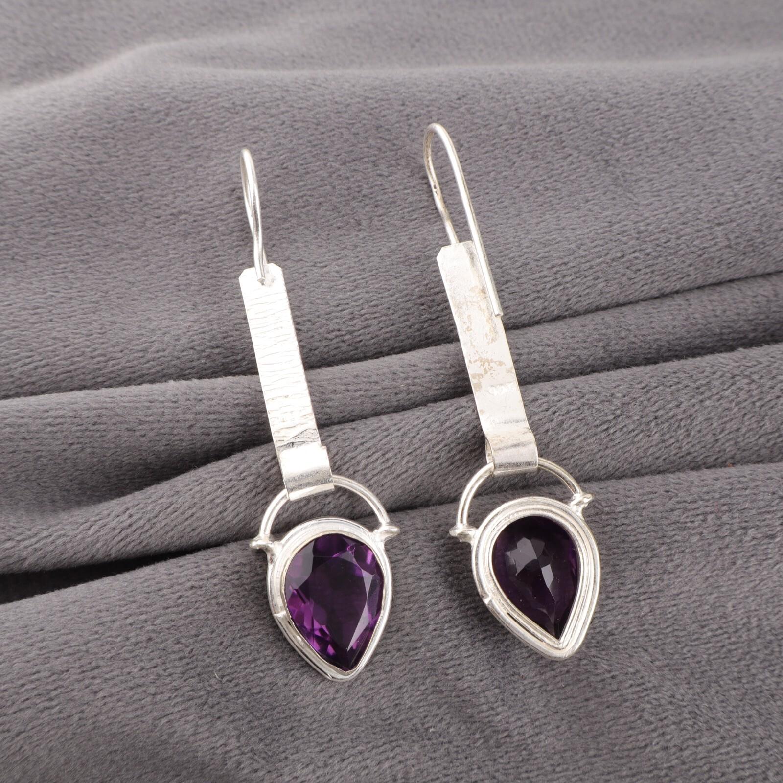 

Аметист Драгоценный камень 925 Проба Серебро Ювелирные изделия Ручной работы Серьги 2,3 Подарок на День святого Валентина EE-166-6