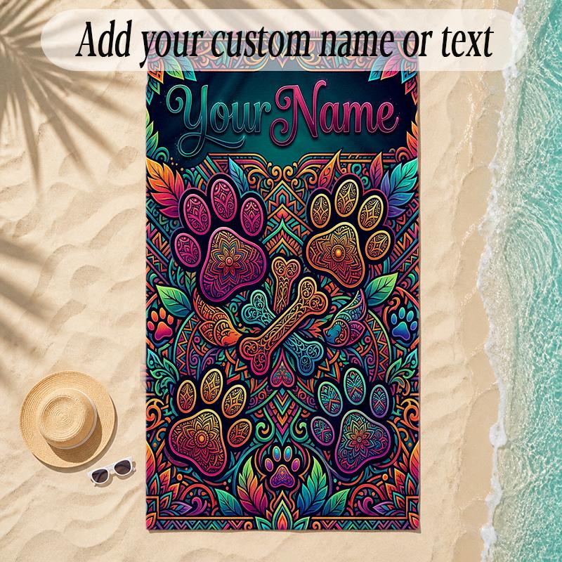 Mandala Theme Soft Beach Towel Personalized Custom Name Text Towel Portable for Beach Pool Travel