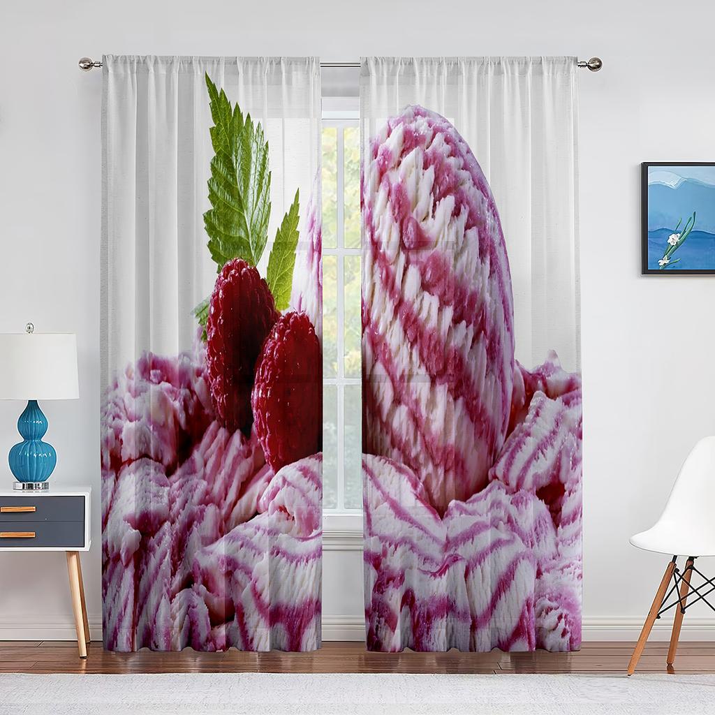 Gałka Lodów Słodki Zimny Kremowy Deser Przezroczyste Woalowe Zasłony do Salonu Sypialni Tiulowe Zasłony Panel Okienny Kuchenny Draperie