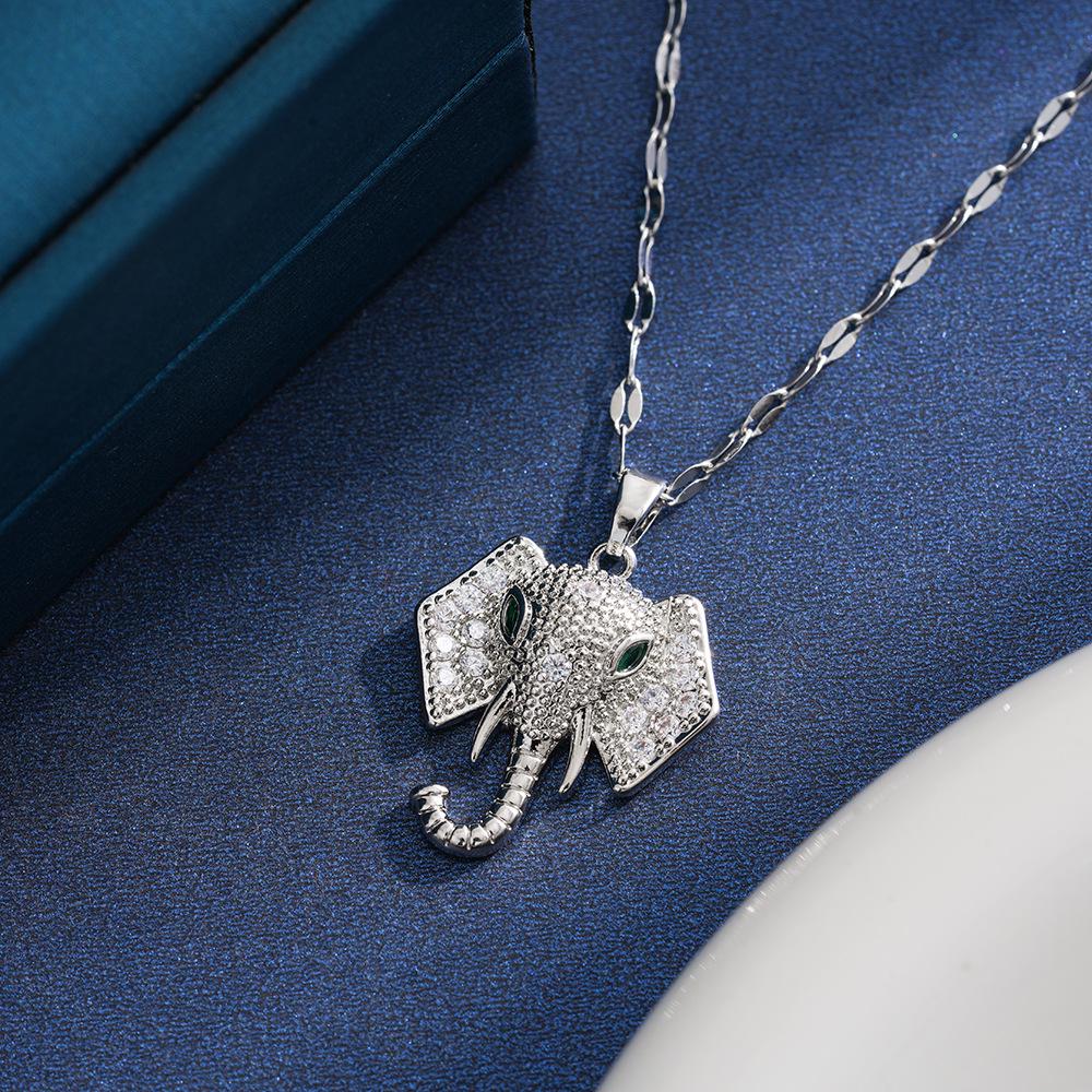 Hip Hop Crystal Zircon Elephant Necklace - Versatile Fashion, Color-Preserving for Women