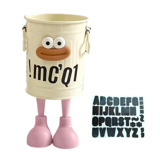 Cartoon Pen Holder Retro Bucket Shape Desk Organizer Large Capacity Storage Holder for Pens Pencils Makeup Brushes
