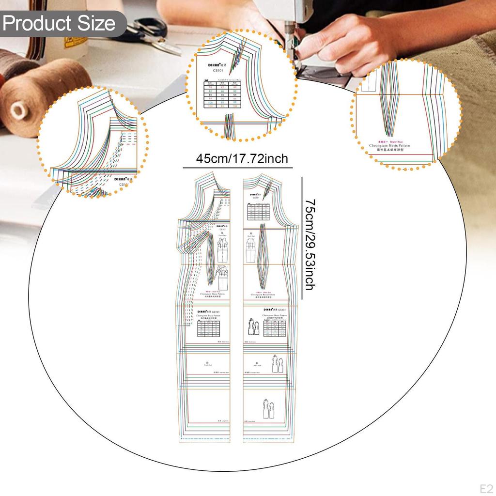Qipao Basic Pattern Prototype Template Lady Maker Illustration Ruler