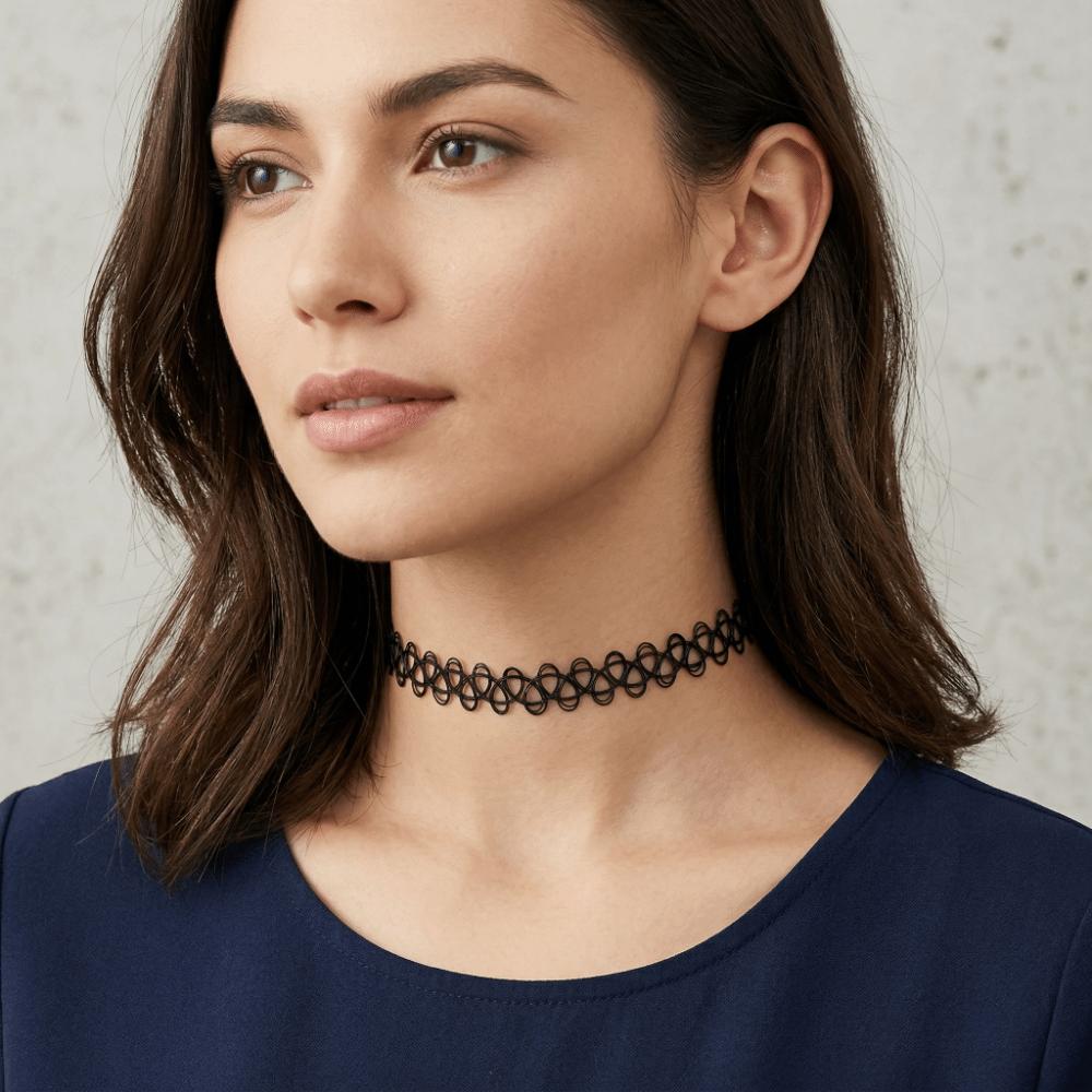 6Pcs/Set Vintage Style Gothic Elastic Necklace Adjustable Punk Necklace Fashion Lace Chokers Daily