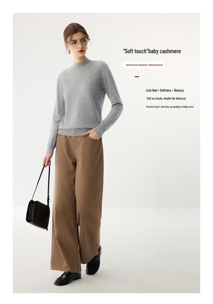 Women's Cashmere Half-High Neck Slim-Fit Sweater - Solid Color, Warm, Versatile for Autumn and Winter