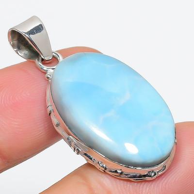 Natural Republic Larimar Gemstone 925 Solid Sterling Silver Pendant 1.75" l4Q98