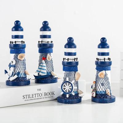 Wooden Lighthouse Decor Nautical Lighthouse Figurine Ocean Rustic Lighted Tower Sea Beach Themed Statue Xmax Gifts