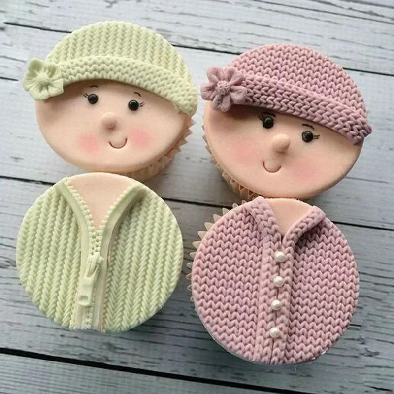 Random Color Style Kitchen Baking Small Tools Velvet Pattern Plain Needle Fondant Knitted Silicone Mold Cup Cake Decoration