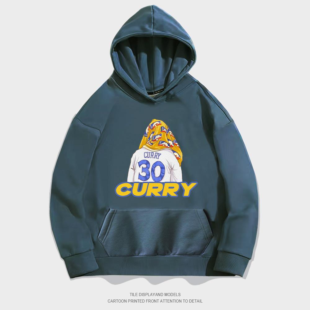 Autumn hooded sweater pullover European and American style trend loose basketball casual towel back curry printed jacket