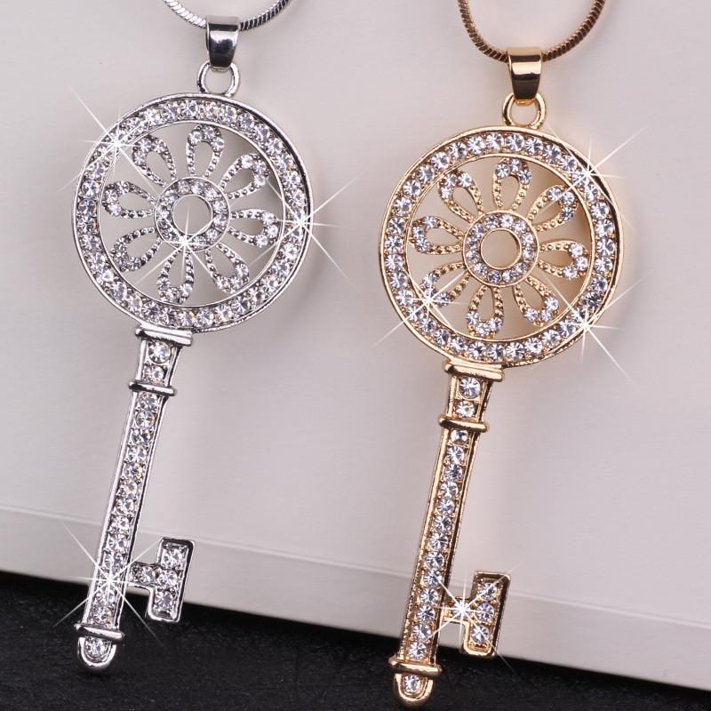 Korean Style Long Sweater Chain With Key Pendant For Women Gift