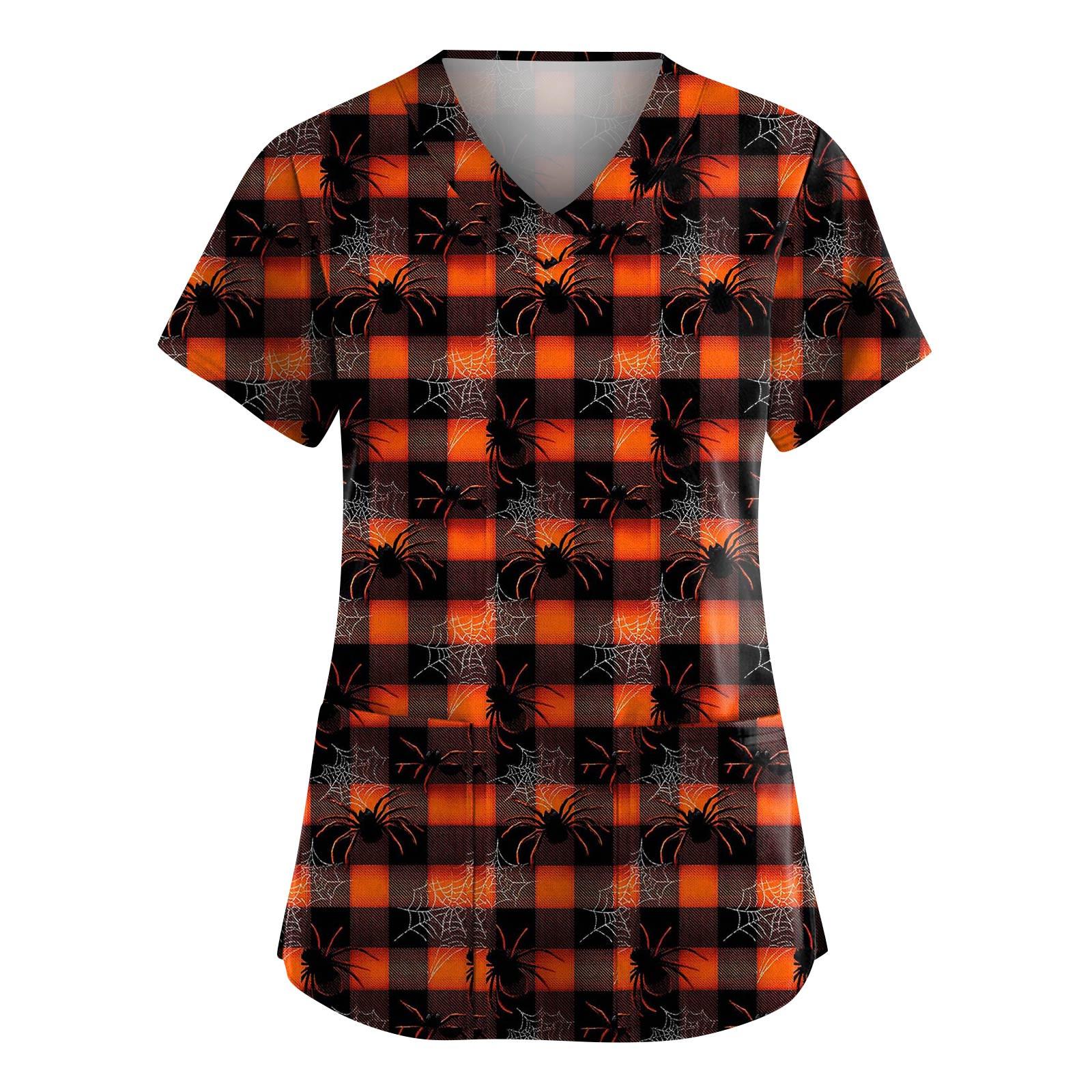 

Женские модные комбинезоны с V-образным вырезом и короткими рукавами, с карманами, топы с принтом на Хэллоуин, одежда M