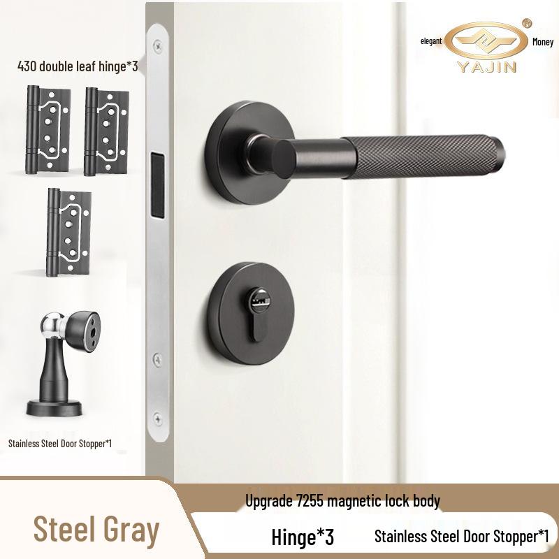 Yajin Zinc Alloy Lever Handle Lock for Indoor Doors, with Key - Modern Design for Bedroom and Bathroom.