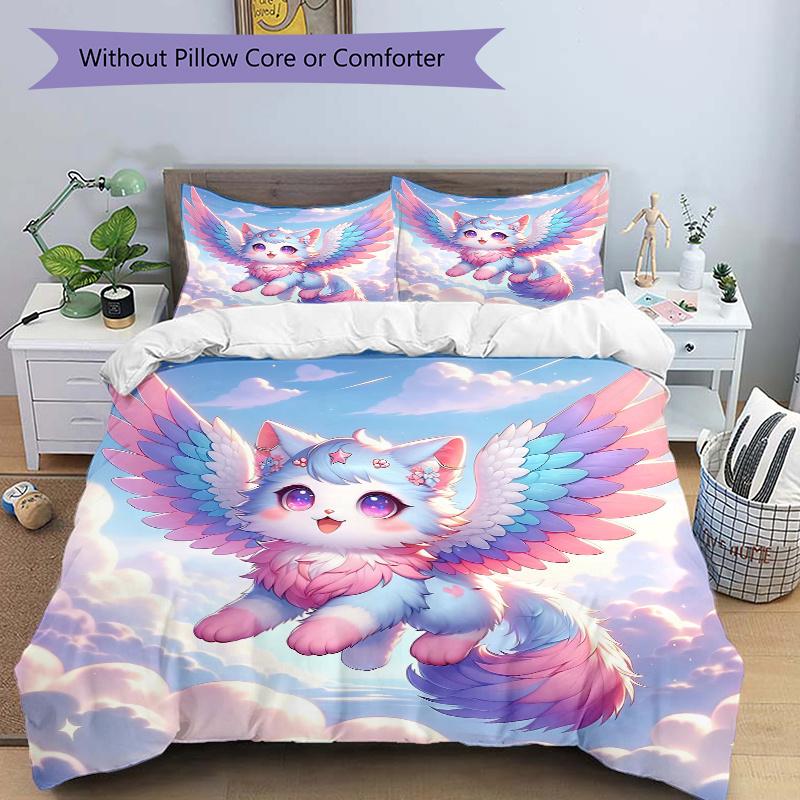 

3pcs Flying Animals Printed Quilt Set - Soft and Comfortable Quilt Cover for Bedroom, Guest Room and Dormitory Decorative Bedding Set 1 Duvet Cov 135x200cm