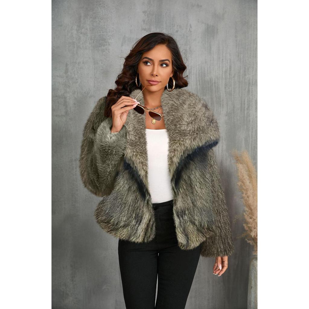 Mode Übergroßer Umlegekragen Flauschiger Kunstpelzmantel Damen Vintage Kunstpelzjacke Mäntel Winterkleidung Damen Flauschige Jacke