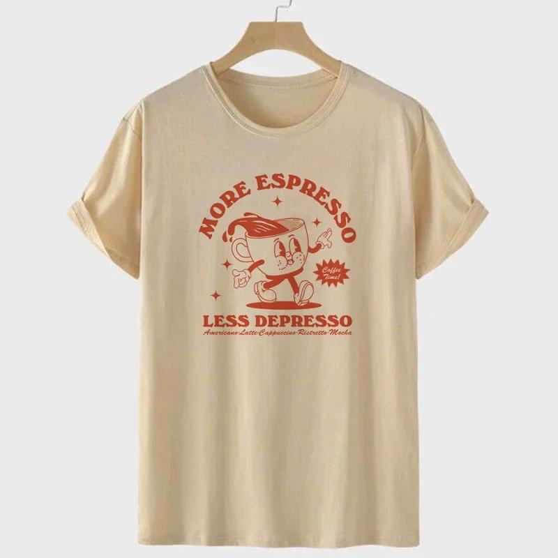 Baumwolle Damen T-Shirts Mehr Espresso 90er Retro Druck T-Shirts Bequem Weich O-Ausschnitt Locker Kurzarm Damenkleidung