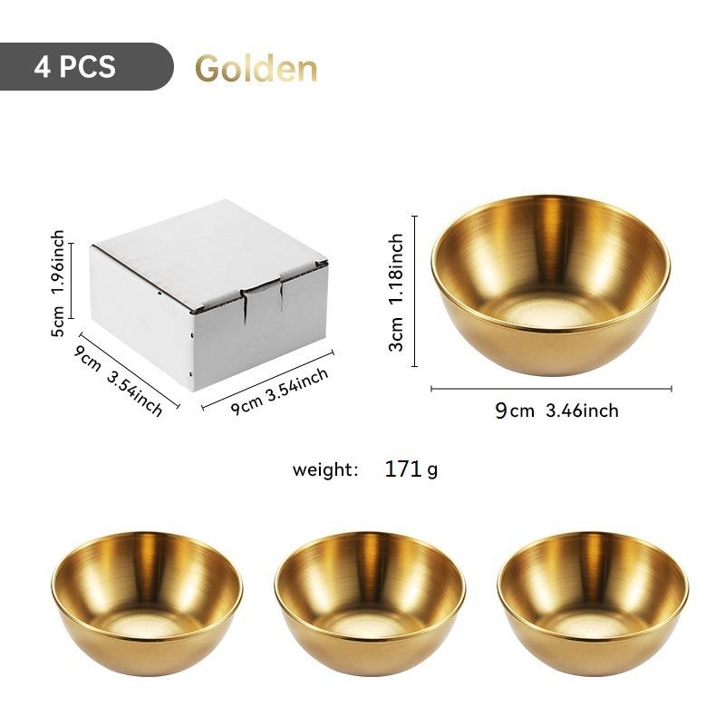 

4 шт. 2 шт., посуда из нержавеющей стали с золотым соусом, наборы сервировочных блюд для закусок, приправ, тарелок для специй, кухонная посуда