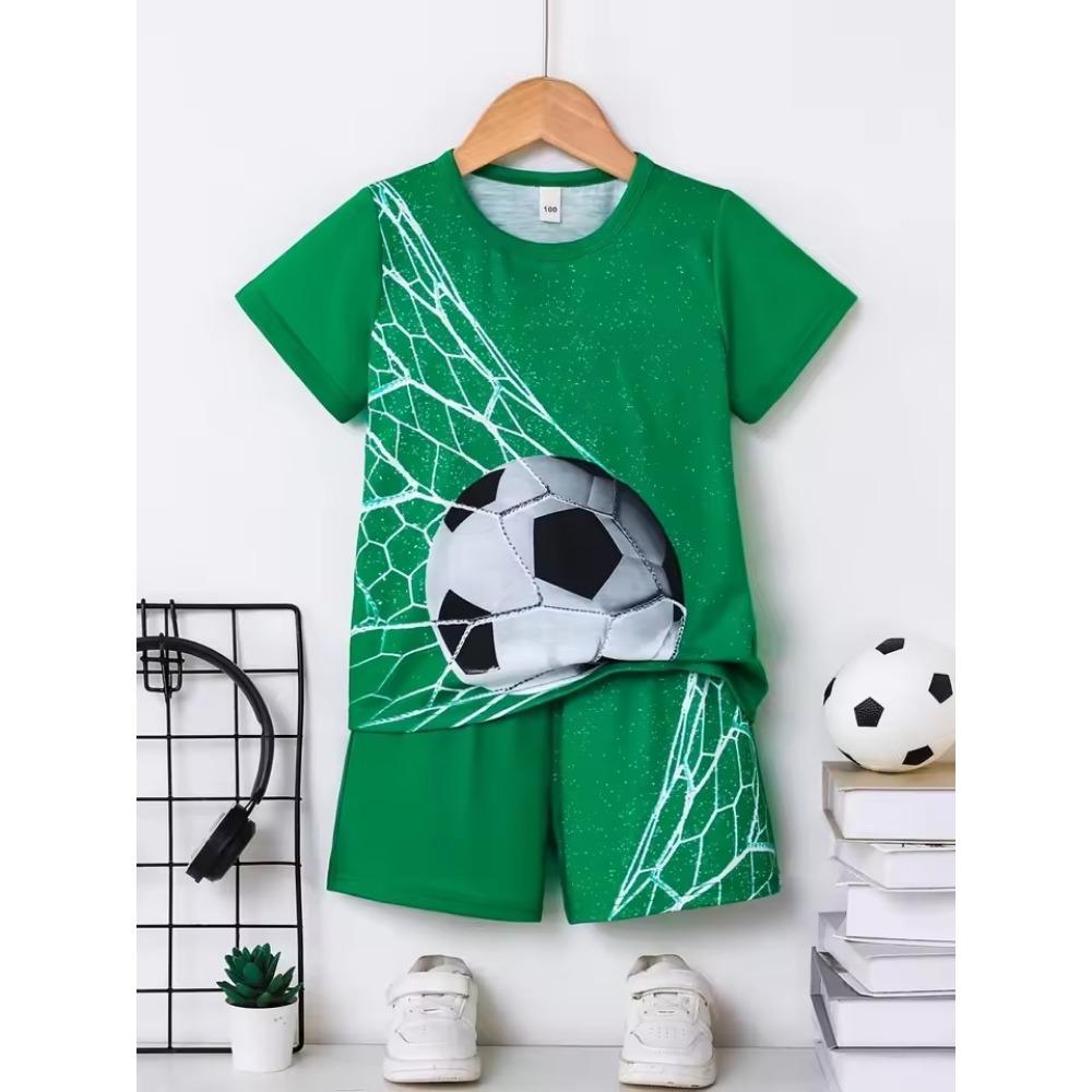 Summer New Children's Set Girls' Summer Set Short Sleeve T-shirt Boys' Shorts Crown 3D Printed Casual Round Neck Children's