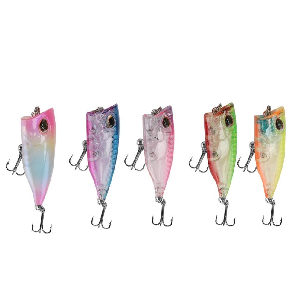 

5PCS with Sharp Treble Hook Mini Popper Fishing Lures Floating Artificial Bait Carp Fishing 5PCS