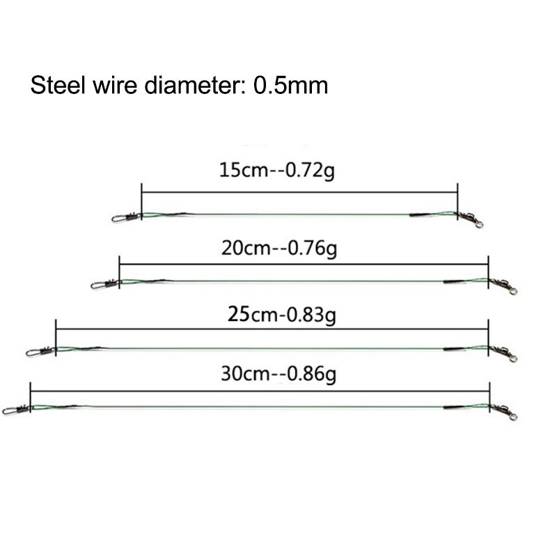 10Pcs 15Cm/5.9Inch Fishing Leaders Wire 125Lb Heavy Unusual Duty Anti-Bite Steel Line With Swivels And Snaps