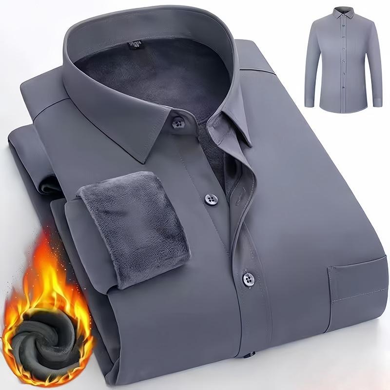 Men's Winter Sherpa Lined Shirts Long Sleeve Button Down Fleece Dress Shirts for Men Business Casual Warm Comfortable Thermal Shirt With Pockets