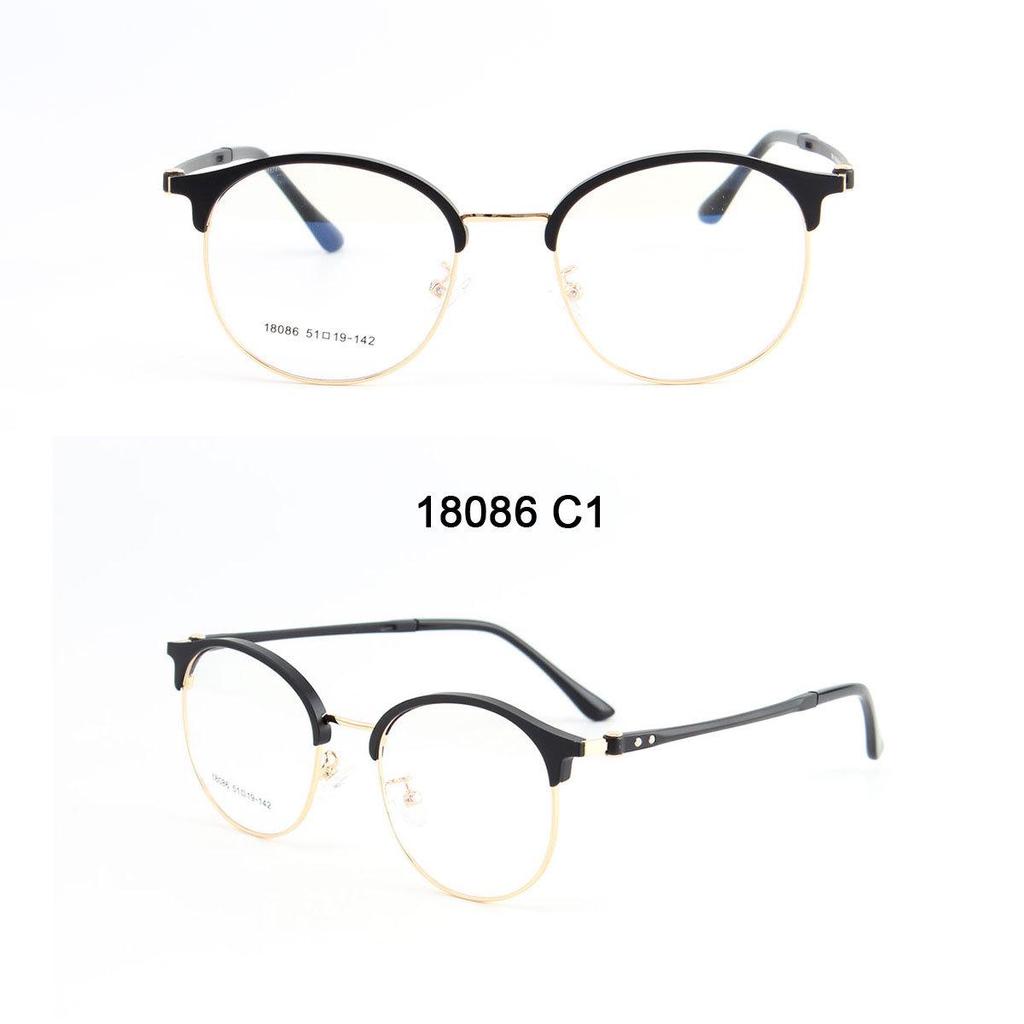 Retro Classic Half-Frame Round Glasses with Anti-Blue Light, Ultra-Light Plastic, Steel Legs - Unisex Myopia Eyewear