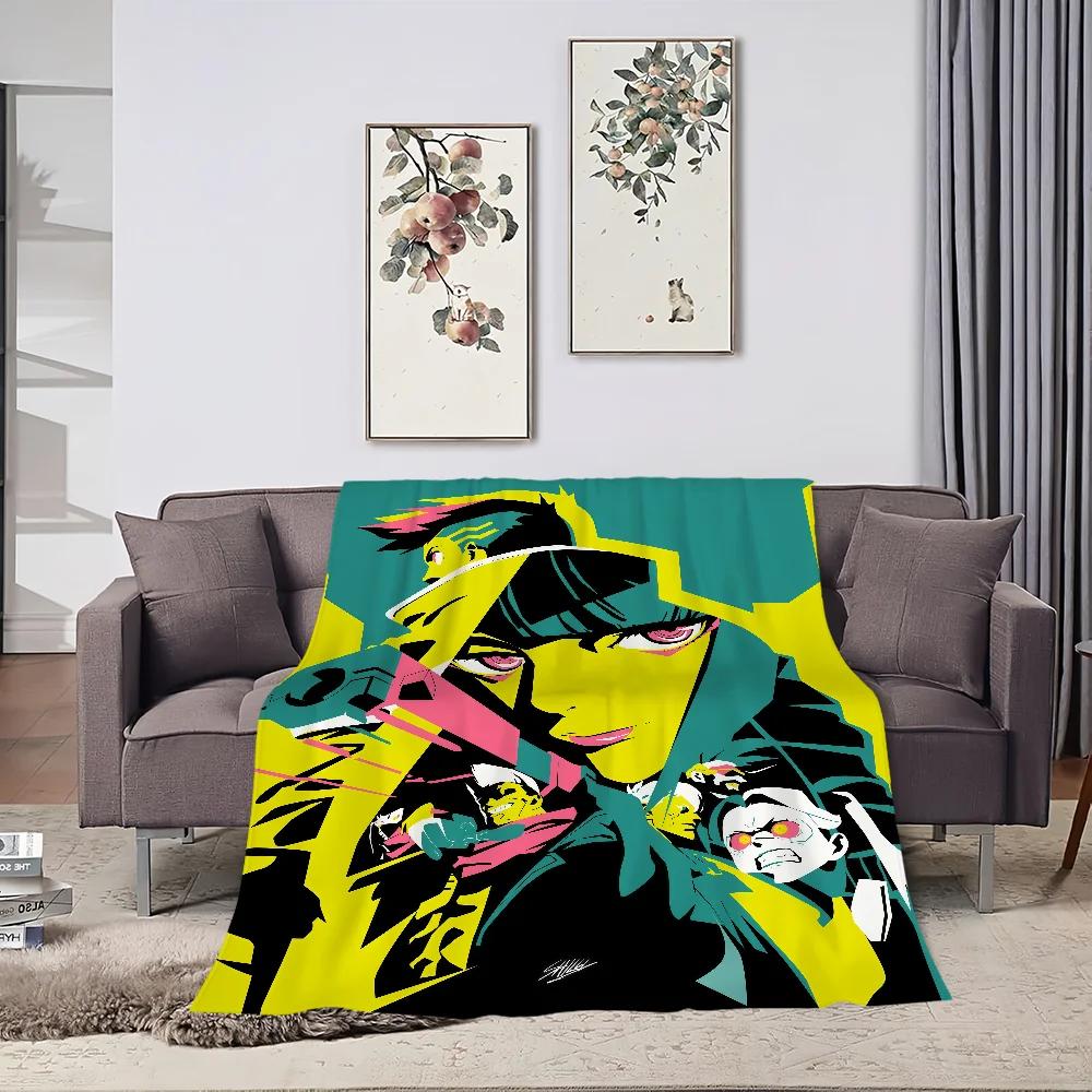 cartoon Flannel warm comfort C-Cyberpunk soft plush blanket for sofa living E-Edgerunners room office anime bedroom travel gift
