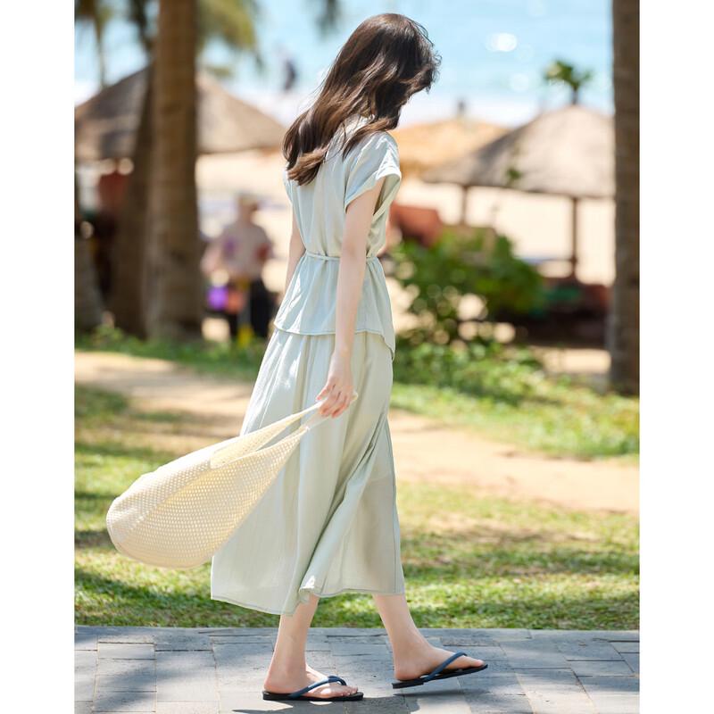 French Chic Tie-Waist Top and Skirt Set
