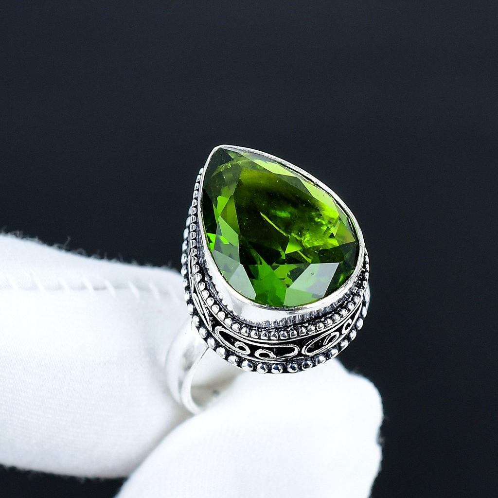 Anel de Gema Peridoto, Joia de Prata Esterlina 925, Anel Feito à Mão, Anel de Prata Peridoto Marcante, Presentes de Aniversário para o Dia dos Namorados