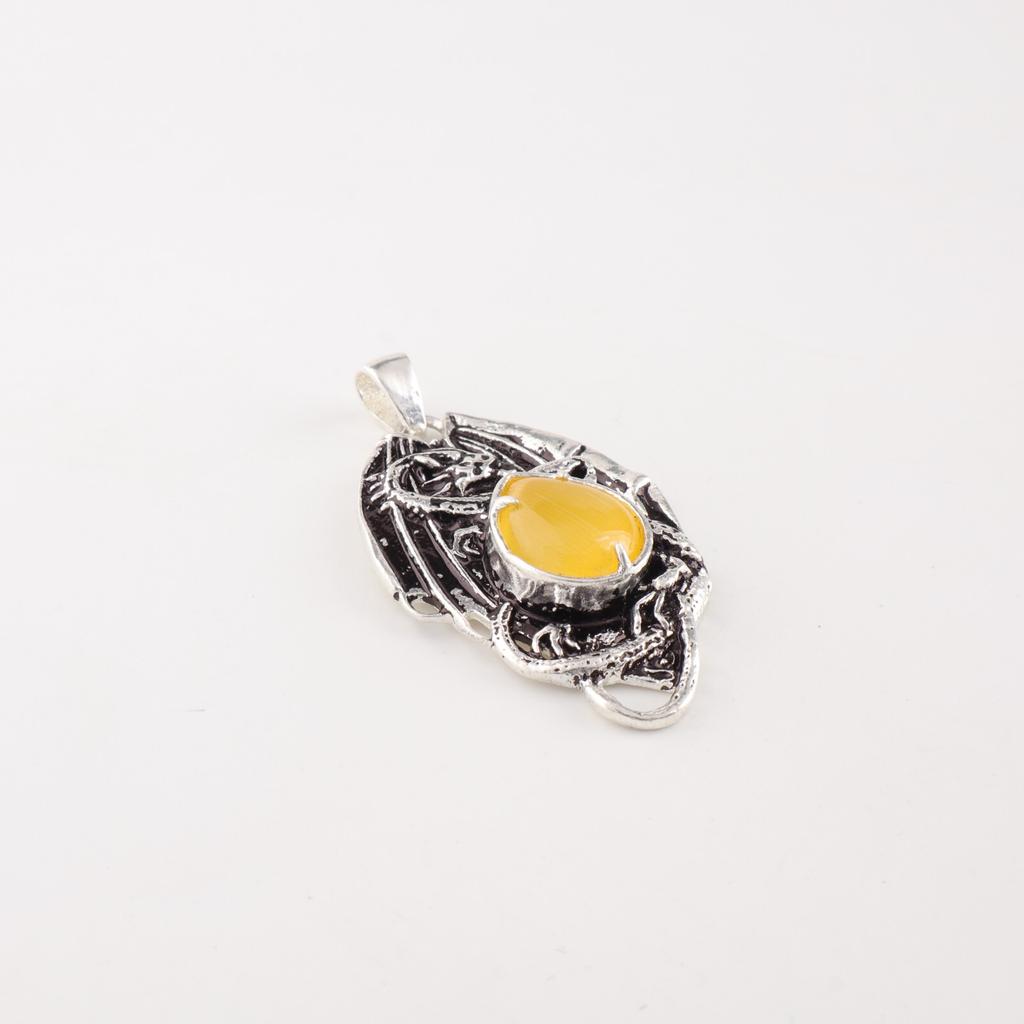 Yellow Cat's Eye Gemstone 925 Solid Silver Jewelry Pendant For Valentines Gift CP-9-41