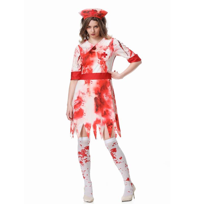 Hot Sale Halloween Horror Nurse Play Costumes Ghost Festival Party Costumes Bloodstained Socks Bloodstained Nurse Uniforms