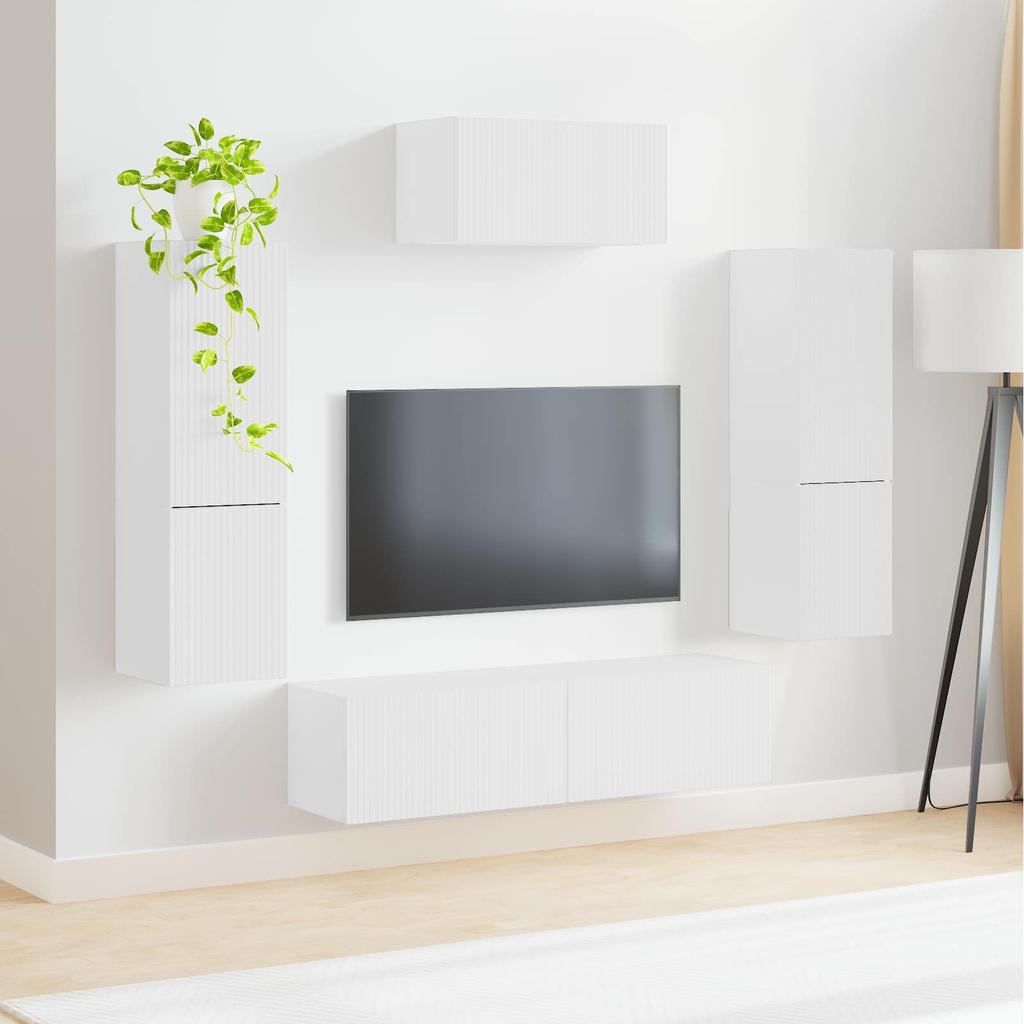 Wall Mounted TV Cabinet Set 4 pcs White Particleboard
