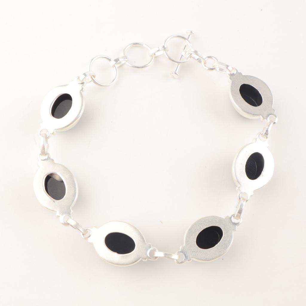Black Tourmaline Gemstone 925 Sterling Silver Jewelry Handcrafted Bracelet 8.5" RB-3-17