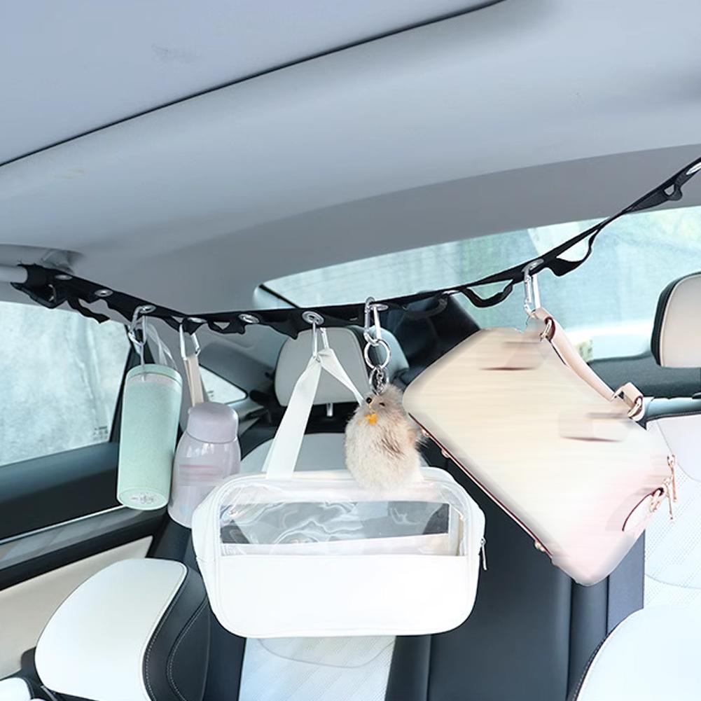 Car Adjustable Double-layer Hanging Strap for Clothes Hanger Bar Car Travel Clothesline Flexible Storage Strap with Eight Hooks