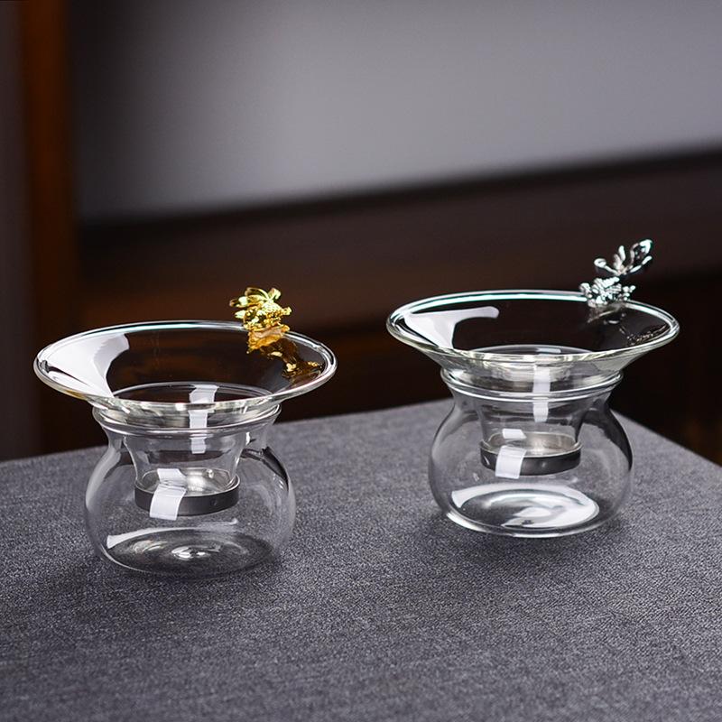 Fish Glass And Stainless Steel Tea Strainer with Holder Base Fine Mesh Filter for Loose-leaf Tea Gongfu Tea Coffee Beverages