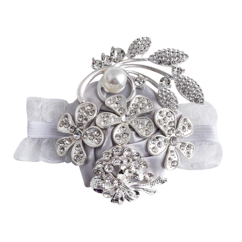 Elegant Pearls And Ribbon Wrist Flowers For Wedding Party Bridesmaids Groomsmen Bridal Showers Accessories