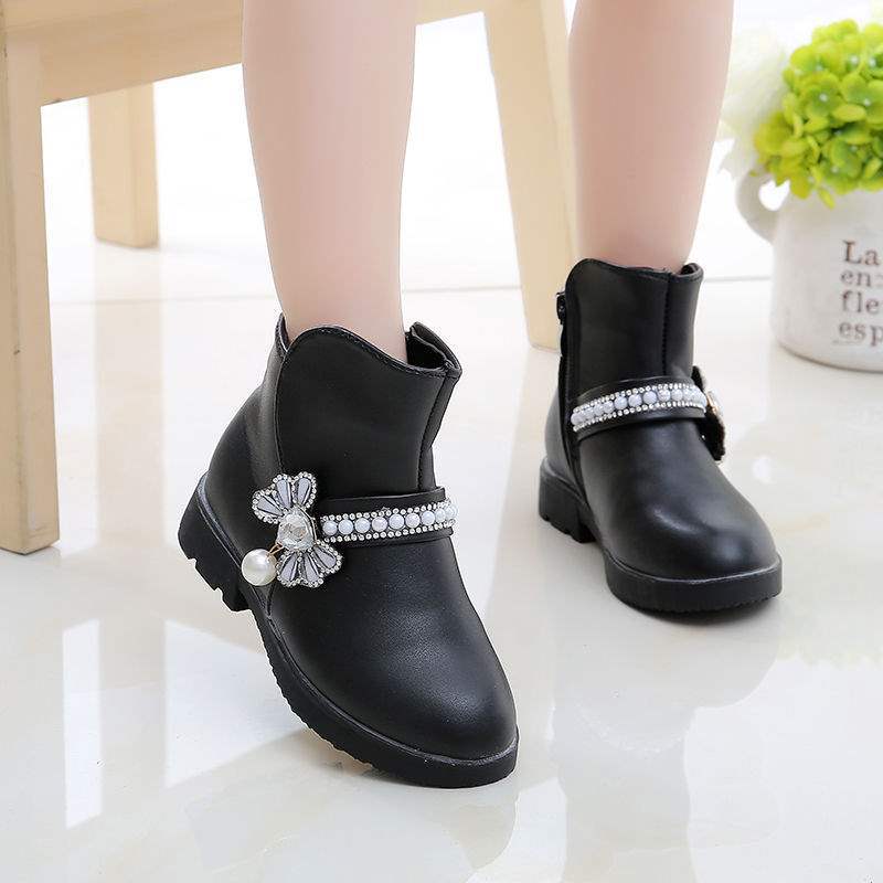 Mädchenschuhe Stiefel Kinder Kurzstiefel Herbst und Winter 2025 neue Baumwollstiefel Prinzessin zwei Baumwollschuhe Samt warm Spitze Kaninchen