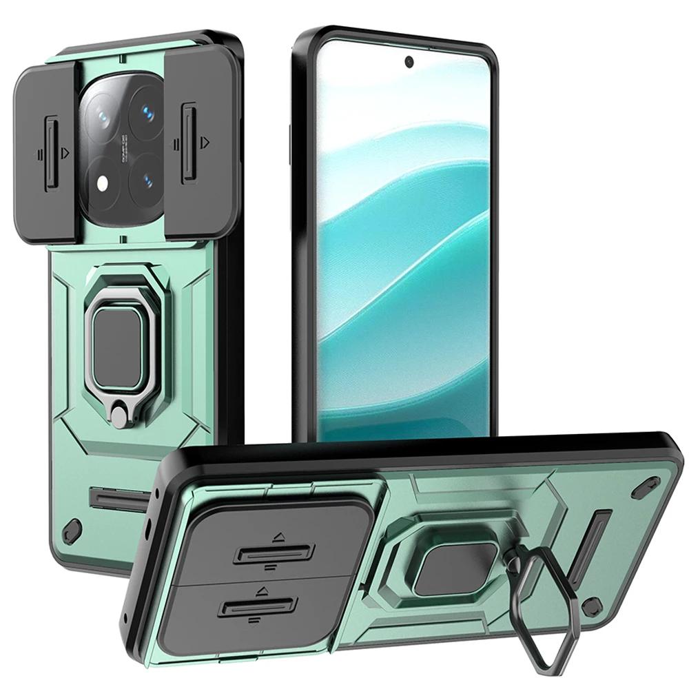 Custodia con Scorrevole per Fotocamera per Redmi Note 14 Pro / 14 Pro Plus 5G Custodia Globale con Supporto ad Anello Armatura Copertura Antiurto Capa