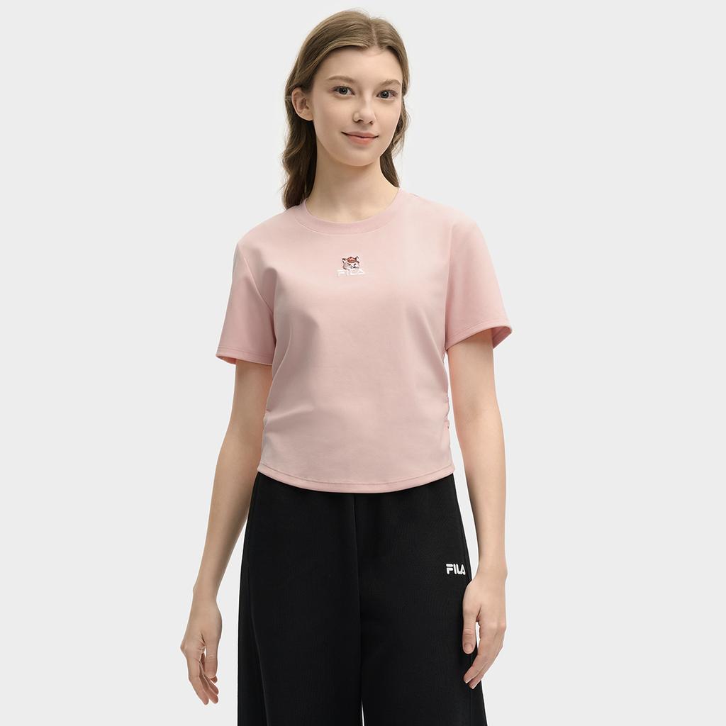 Fila Original Dopamine Fashion Trendy Comfortable Simple Foxy Girl T-Shirt Knitted Short Sleeve Women Tops Rose-Deep-Pink F11W529120FPK