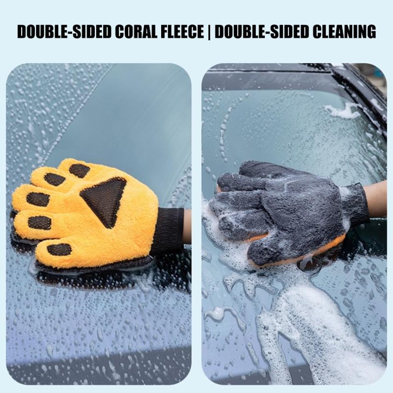 Super Soft Corals Fleece Wash Mitt Five Finger Gloves With Ergonomic Grip Perfect For Auto Detailing And Motorcycle Cleaning